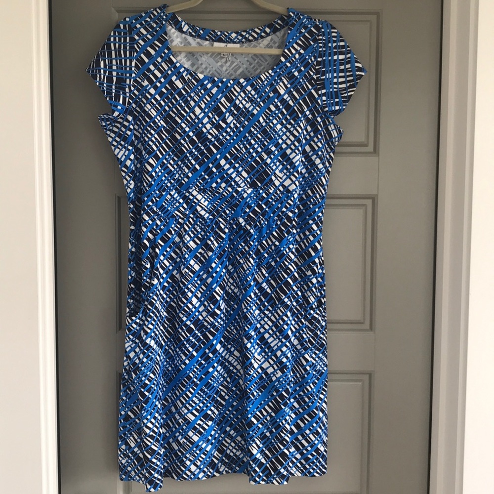 Jude Connally Cap sleeve dress Lg Blue,white,black